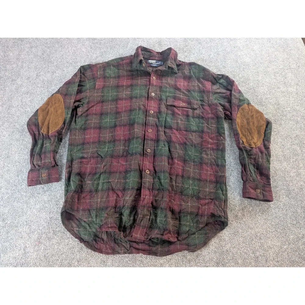 Vintage Polo Ralph Lauren Shirt Mens L  Plaid Patch Elbow Made In USA 100% Wool
